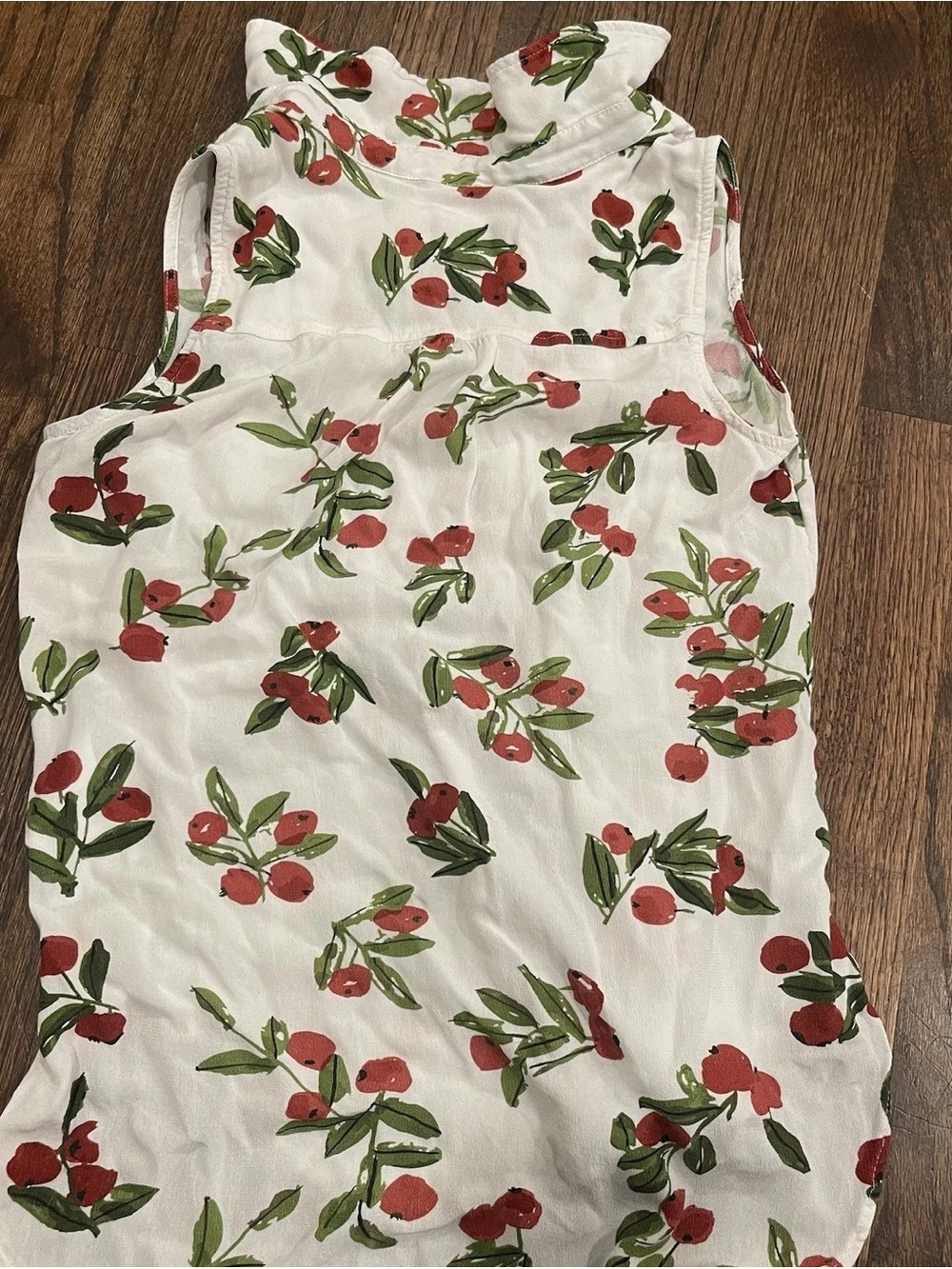 Maeve White Sleeveless Blouse with Red Cherry & Green Leaf Print